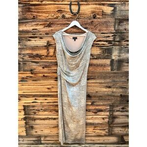 CONNECTED APPAREL | Silver Shimmer Metallic Knee Length Sheath Dress 16